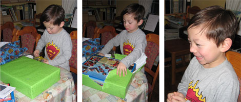 Tre bilder av Anders på femårsdagen